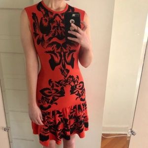 Alexander McQueen Red and Black Jacquard Knit Dres